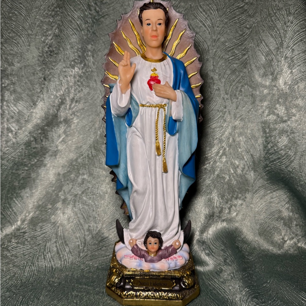 Religious Figurine with Blue and Gold Accents